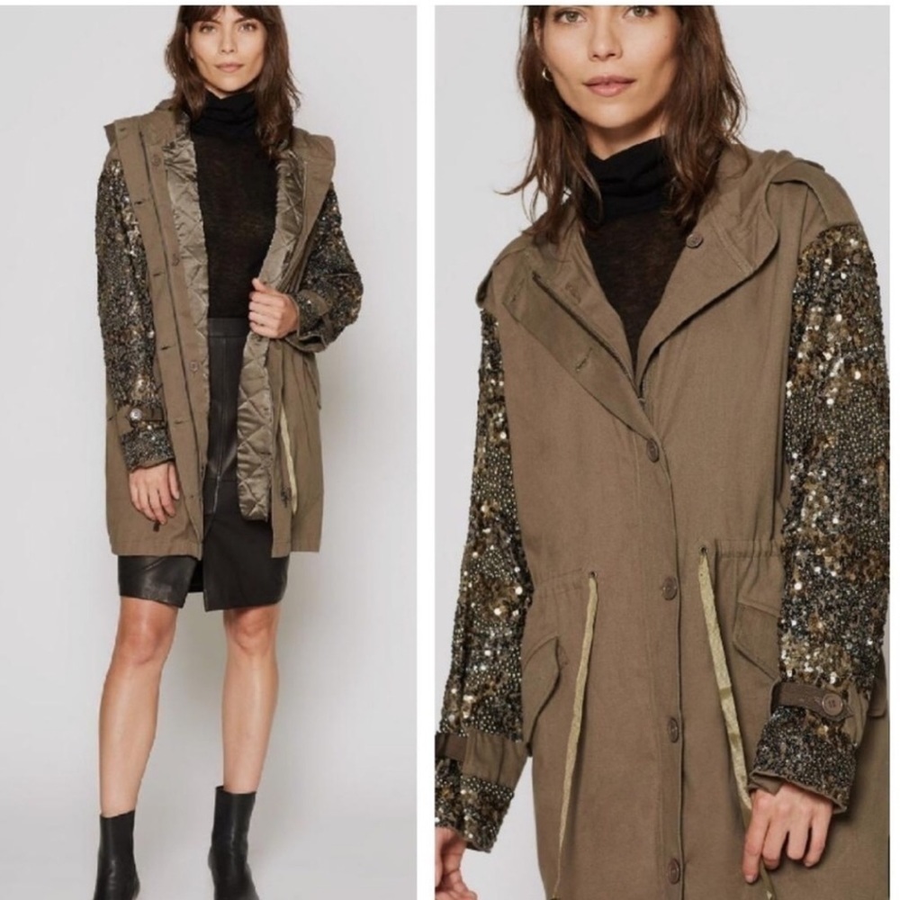 Joie Sequin Embellished Statement Sequin Sleeve Anorak Trench Jacket NWT